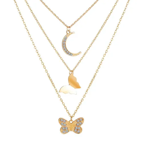 Layered Necklace Triple Layering Chain Choker Necklace Heart Rhinestone Crystal Quartz Pendant Women Boho Multilayer Jewelry
