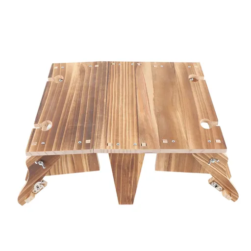 Wooden Folding Picnic Basket Table Outdoor Portable 2 in 1 Vintage with Wine Glass Holder Charcoal Color