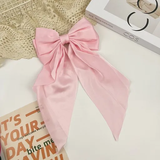 Pink Hair Bow Clips for Women,Large White Satin Hair Bows,Long-Tail Alligator Clips,Big Hair Bow Girls 2pcs Hair Accessories