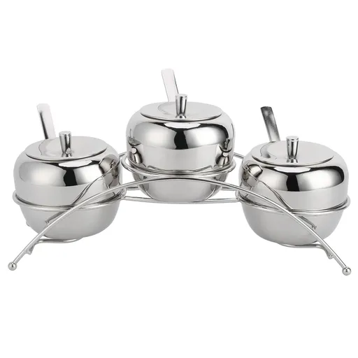 Stainless Steel Condiment Seasoning Containers Pots Set Salt Pepper Sugar Storage Organizers