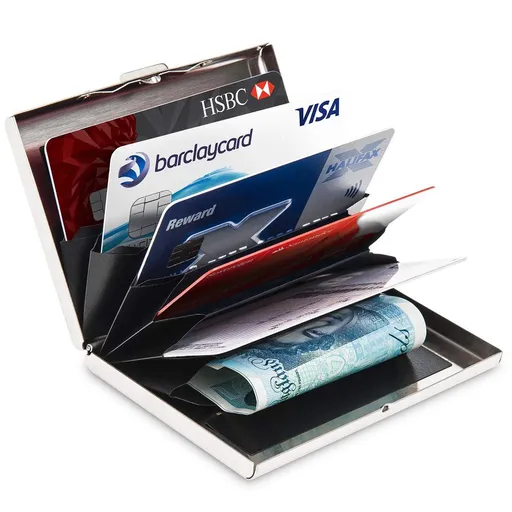 Credit Card Holder Protector Metal Credit Card Wallet Business Card Holder for Men Women Gift Box Package (Silver)