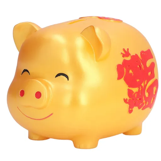 Piggy Bank Cute Cartoon Shape Anti Falling Pig Money Box for Children Gift Home Decoration Coins StorageSmall Size Gold