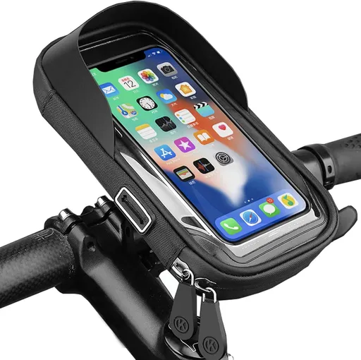 Waterproof Bicycle Phone Mount with Touchscreen Cover, Handlebar Smartphone Holder for Motorcycles, Scooters and Bikes, Black
