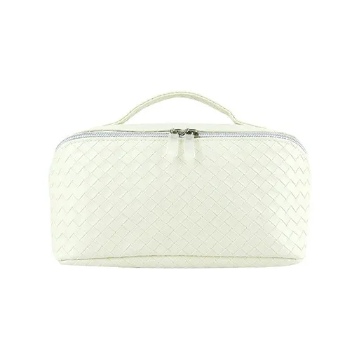 Woven PU Makeup Bag Cube Travel Storage Organizer Milky White