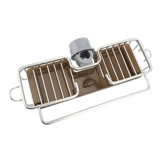 Kitchen Sink Faucet Organizer Space Aluminium Plastic Multifunctional Space Saving Hook Fast Drying Hanging Faucet Drain Rack for Brush Soap Silver