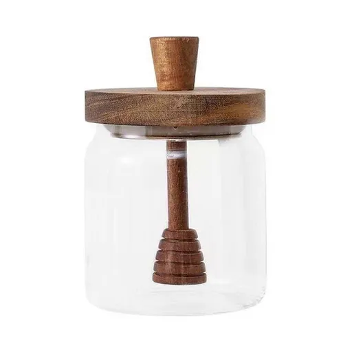 500ML Glass Honey Jar with Wooden Spoon Lid Airtight Honey Pot Set Transparent Honey Spoon and Jar Set for Easy Monitoring Wide Opening