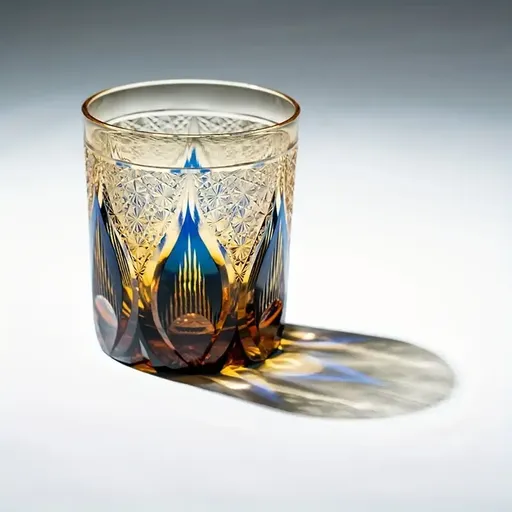 Edo Kiriko Purely Hand-carved Retro Crystal Glass, Water Drop Pattern Petal Base Whiskey & Spirits Glass, Multi-color 250mL Light Luxury Cold Water Cup(blue)