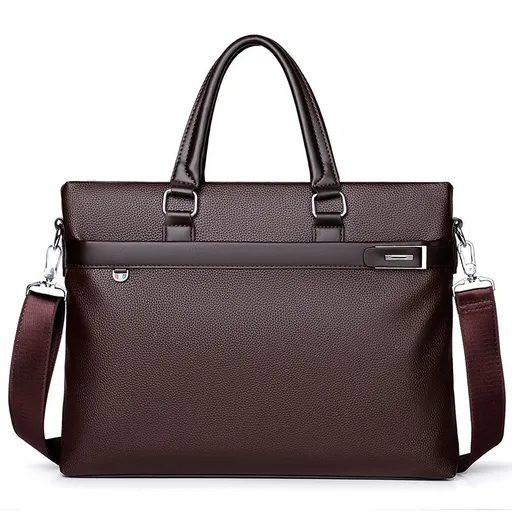 Brown Men's PU Leather Briefcase - Waterproof Laptop Messenger Bag with Adjustable Strap - Large Capacity Business Office Bag for Work and Travel