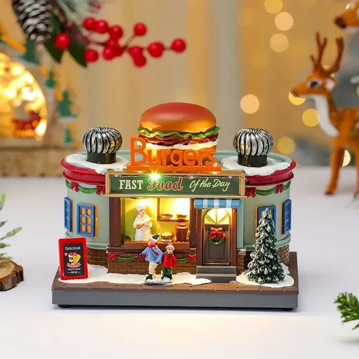 Christmas Light-Up Musical Rotating Ornament: Resin & Plastic, Warm Glow with Rotation & Music, Centerpiece Decoration, Perfect Holiday Gift (Burger Version)