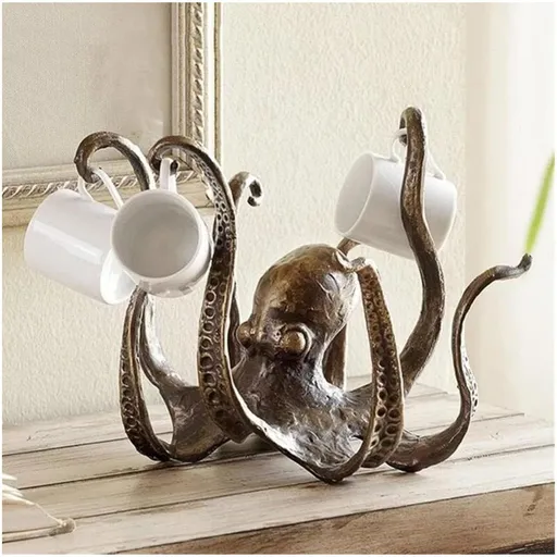Octopus Mug , Vintage Nautical Octopus Cup Holder , Table Ornament, Jewelry Necklace Pendant Tea Cup Holder (Black)