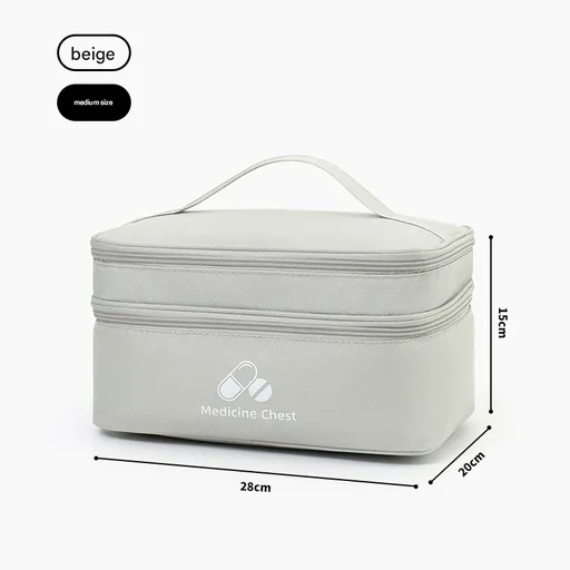 Beige Medium Double-Layer Medicine Organizer – Portable First Aid Storage Case with Multiple Compartments for Home & Travel
