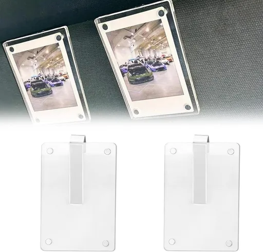 2-Pack Clear Magnetic Photo Frames with Clips for Car Sun Visors, Refrigerators and Desks