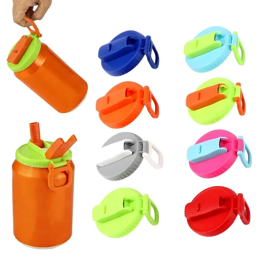 8PCS Soda Can Lids with Straws, Reusable Pop Can Cover, Leak Proof Beverage Can Lids for Soda, Juice, Water, Drinks, 8 Colors, 2.24 x 5.7 in