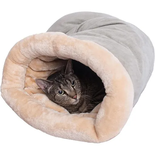 Self-Heating Pet Mat Tunnel Style Enclosed Cat Bed Grey Coffee