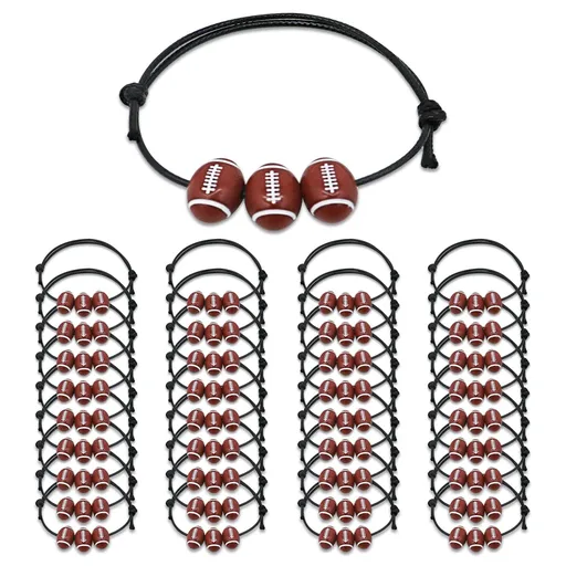 36 Pcs Sports Party Favors Charm Bracelets, Football Bead Ball Bracelets Adjustable Inspirational Wristbands Theme for Teen Adults
