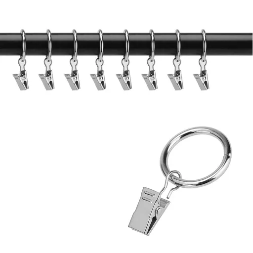 [9 PCS ] Drapery Curtain Rings with Clips and Hooks– Nickel plating Metal Decorative Drapery Rings with