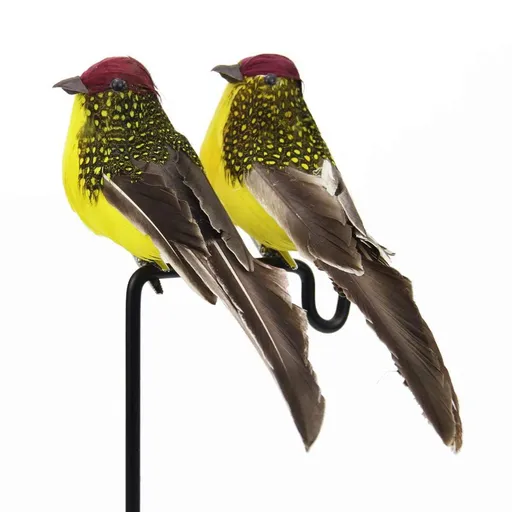 2pcs Yellow Artificial Simulation Foam Bird Clip on Feathered Sparrow Bird Ornaments for Craft Christmas Decoration 16cm/6inch