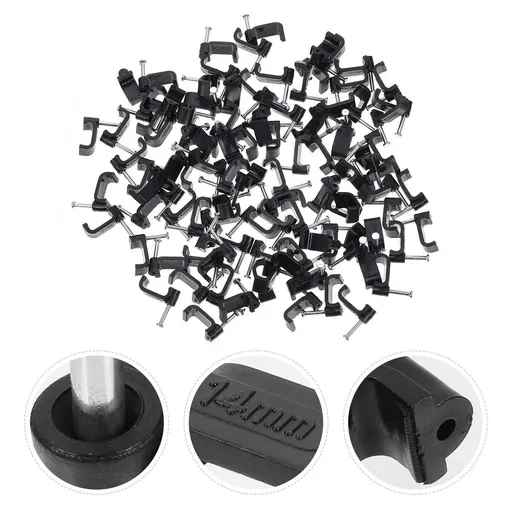 100Pcs Black Half Clamps Support Clamps with Nails for Home Use Durable PE Steel Wire Fixing Tools
