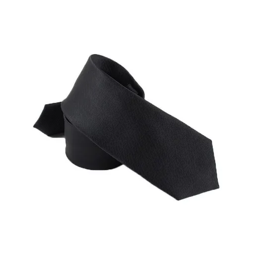 Men's Skinny Tie Fashion Solid Plain Satin Formal Wedding Casual Necktie Ties - Black