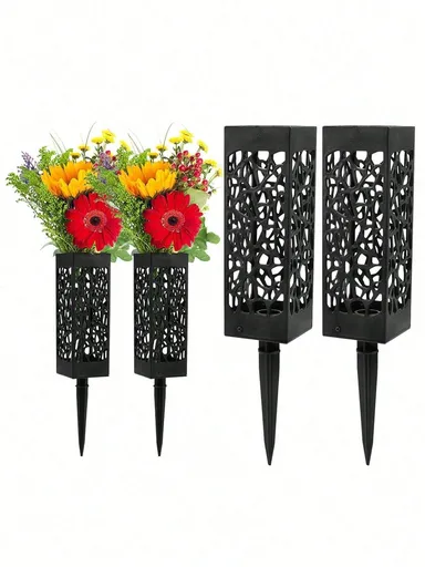 2Pcs Memorial Flower Stand Grave Vases - Weather-Resistant Cemetery Flower Holders - Sturdy Design For Grave Decoration, Memorial Tribute - Suitable For Outdoor Use