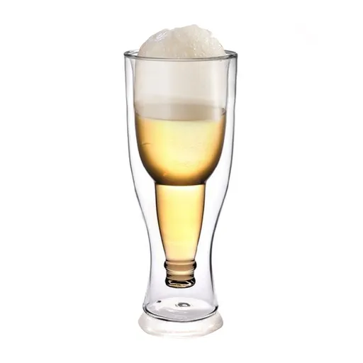 Beer Glass Double Wall Insulated Keeps Beer Cold Transparent 450ml