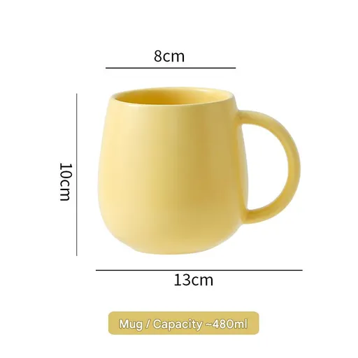 Yellow Premium Macaron Ceramic Coffee Mug - 480ml Large Capacity Belly Cup with Underglaze Finish, Minimalist Nordic Style Porcelain Mug for Coffee, Tea, Milk and Oatmeal