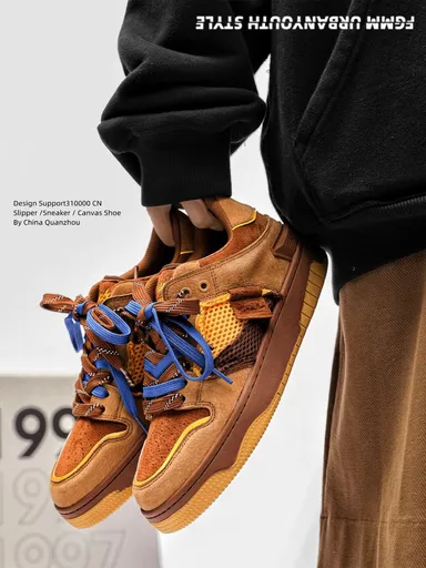 Vintage Sneakers Retro Skate Shoes Couple Matching Shoes Unisex Canvas Shoes - Camel - Size 13(AU13/EU46)