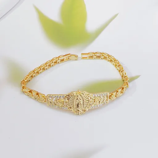 Elegant Hollow Floral Geometric Bracelet – Gold-Plated Copper Fashion Jewelry with Delicate Chain Design(R80）