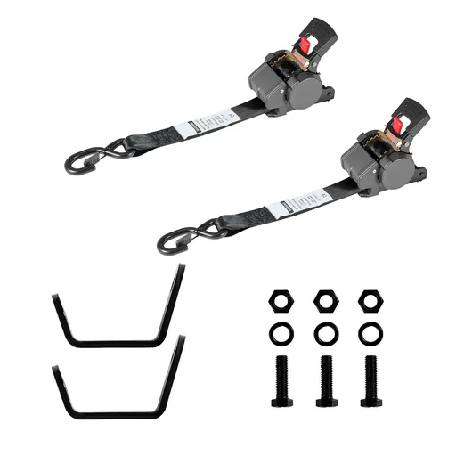 Wheel Chock Tie-Down Kit, Fixed Trailer Tie Down Strap, Car Tie Down Kit with S-Hook, Break Strength 748 kg & Working Load 250 kg Motorcycle Tie-Down System for Trailers, Boats, Snowmobiles