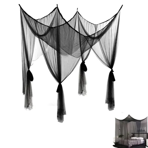 4 Opening Bed Canopy Net for Double Queen Bed Hanging Bed Net - Black