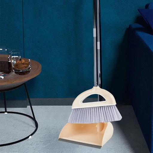 Broom and Dustpan Set with Telescoping Handle - Adjustable Cleaning Kit for Hardwood Floors Tile and Carpet - Sweeping Set with Flat Dustpan for Home Kitchen Office Indoor Use - 35.4 Inch Broomstick
