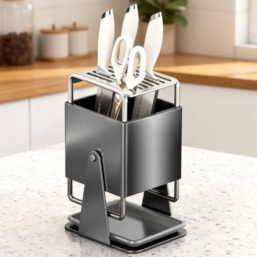 Universal Knife Block Holder Without Knives,Knife storage with Slots for Scissors and Sharpening Rod, Knife Holder Storage for Countertop, Stainless kitchen Knife Holder for Easy Clean - Gray - Size 9.6*6.3in