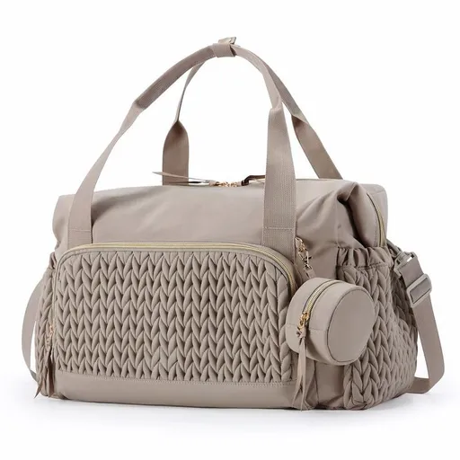 Brown Large Quilted Diaper Bag Tote, Multi‑Functional Travel Baby Bag with Changing Mat & Pacifier Pouch, Stylish Maternity Hospital Bag for Labour & Delivery