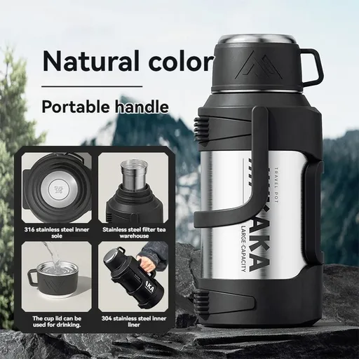 316 Stainless Steel Thermos Large Capacity Thermos Portable Thermos Flask - Silver - Size 2000ml