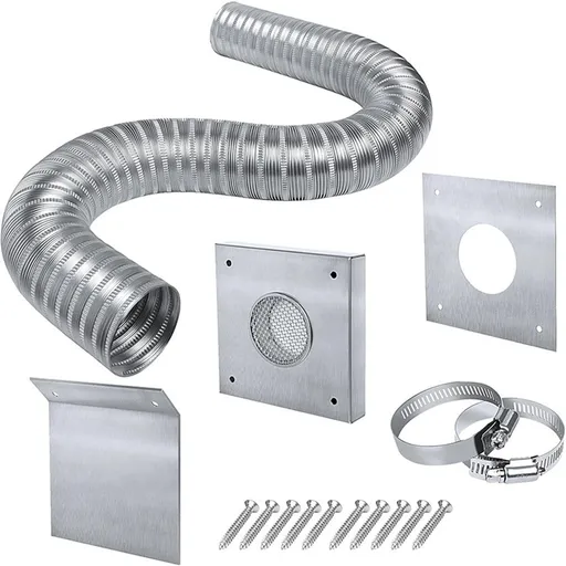 Pellet Stove Fresh Air Intake Kit, 2" x 60" Outside Cold Air Kit for Pellet Stove Pipe, Aluminum Flex Vent Pipe for Corn with Wall Plate Screen & Screw Hose Clamps