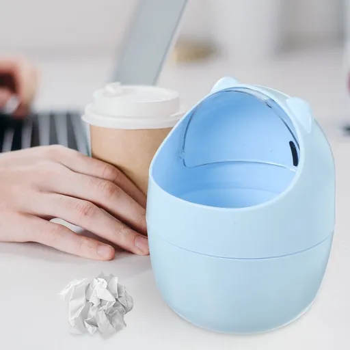Stylish Sky-Blue Plastic Wastebasket for Home and Office Use