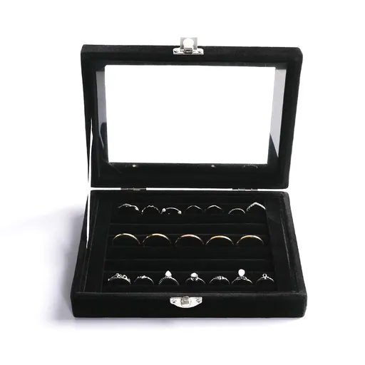 Earring Organizer Tray with Clear Lid,7 Slots Ring Box Velvet Ring Holder Drawer Insert Jewelry Storage Box Jewelry Display Case