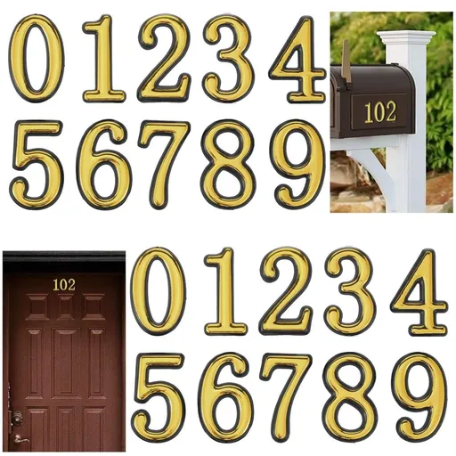 2 Sheets Mailbox Numbers for Outside, 2in 0-9 Gold House Numbers for Mailbox 3D Self-Adhesive Mailbox Numbers Door Address Numbers Stickers for Mailbox Apartment House Room Office Trash Bins (Gold)