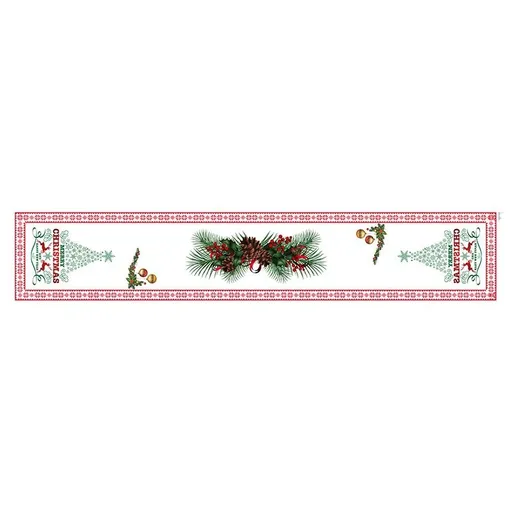 Style-1 New Year & Christmas Table Runner(33 x 180 CM) - Festive Linen Tablecloth, Digital Print Christmas Decor