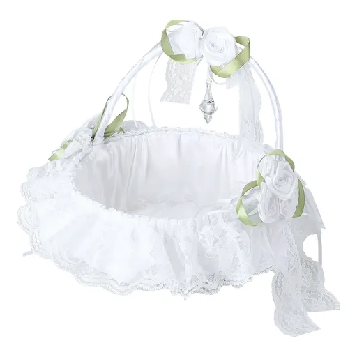 Wedding White Flower Basket Silk Ribbon Decor Elegant Romantic Flower Basket for Wedding Photography