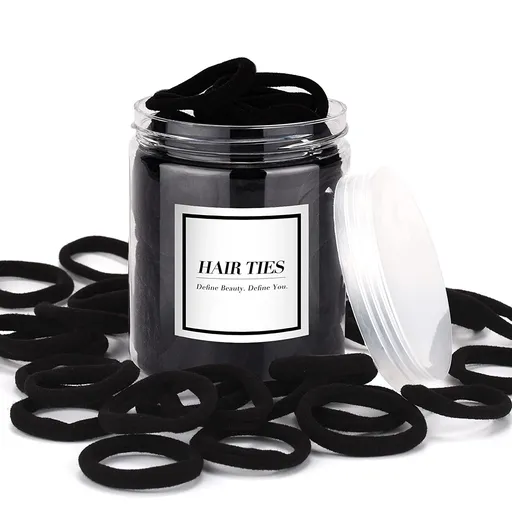 Black Hair Ties 50 pcs Seamless Cotton Ponytail Holders Elastic Bands for Thick Heavy Curly Hair Men Dark Women