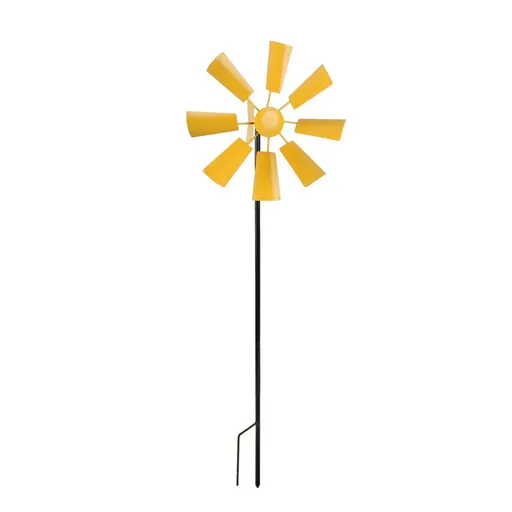 Metal Windmill Garden Decor Outdoor Yard Stake Ornament for Lawn Courtyard Park - Yellow