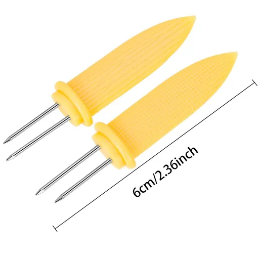 6PCS Corn Holders - Corn on The Skewers,Stainless Steel Corn Fork Prong Skewers Kitchen Tool for BBQ Twin Prong Sweetcorn