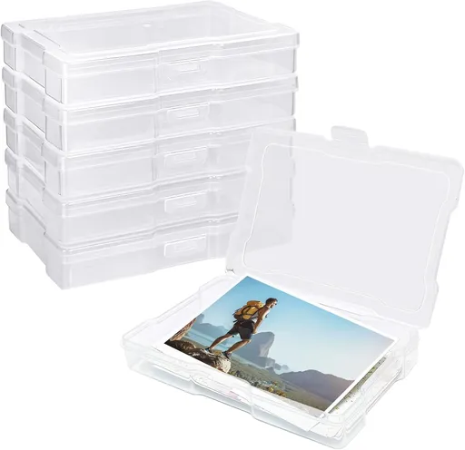 6Pcs Photo Storage Containers,Photo Storage Craft Keeper,4" x 6" Photo Storage Boxes,Plastic Photo Case for Cards,Stamps,Pictures,Photos,Scrapbooking (6)