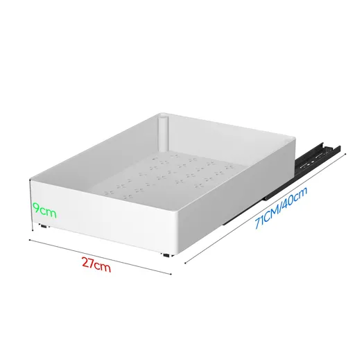 71CM White Extended Pull Out Cabinet Organizer (Large Tray 40 x 27 x 9cm) - Slide Out Drawer Shelves & Base Cabinet Storage Trays for Kitchen Spices, Bowls, and Cookware