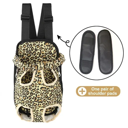 Portable Pet Front Chest Backpack for Small Dogs and Cats – Hands-Free Travel Carrier with Adjustable Straps, Breathable Mesh, and Padded Shoulder Pads for Comfortable Outdoor Adventures (XL, Leopardprint)