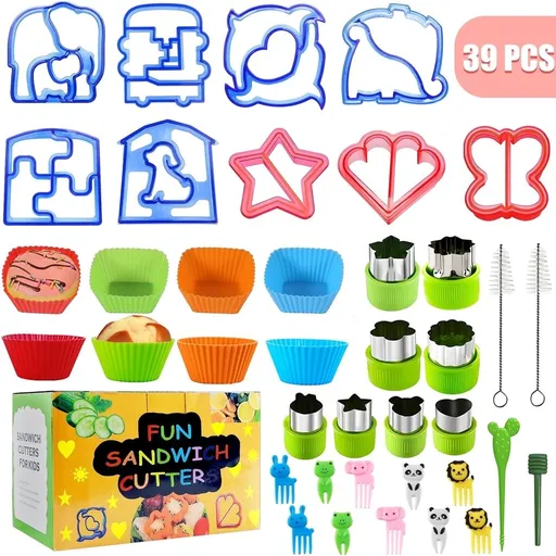 Sandwich Cutter and Sealer, 39 in 1 Set Cookie Cutter Accessories Kit, Crustless Sandwich Vegetable Fruit Bread Molds Silicone Cake Cups