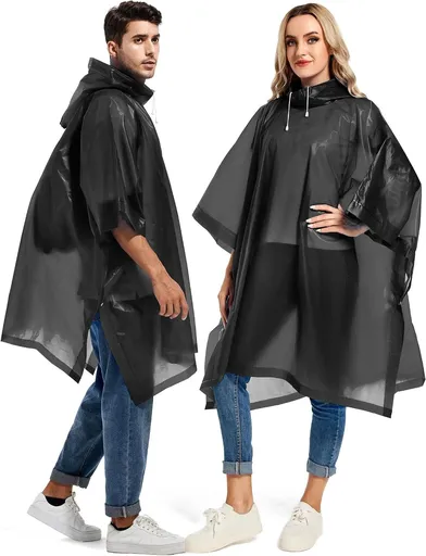 2 Pack Rain Ponchos for Adults Reusable - Raincoats Survival Emergency Heavy Duty Rain Coat with Drawstring Hood