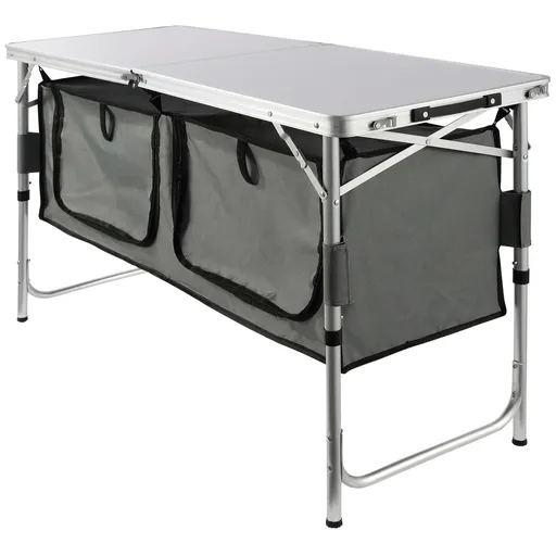 Camping Kitchen Table, Quick set-up Folding Camping Table with A Carrying Bag, 3 Adjustable Heights, MDF Camping Table, Ideal for Outdoor Picnics, BBQs, Camping, RV Traveling
