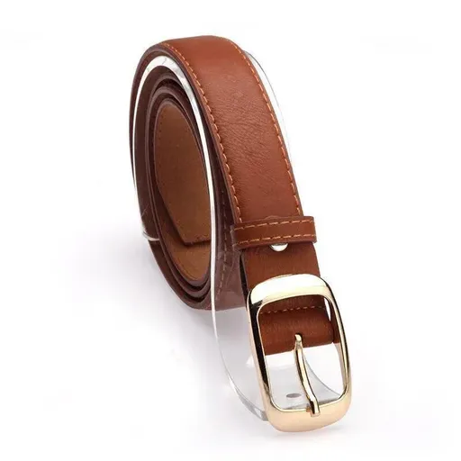 Ladies Leather Belt Classic Buckle Fashion Waist Strap for Jeans Dresses Casual - Brown